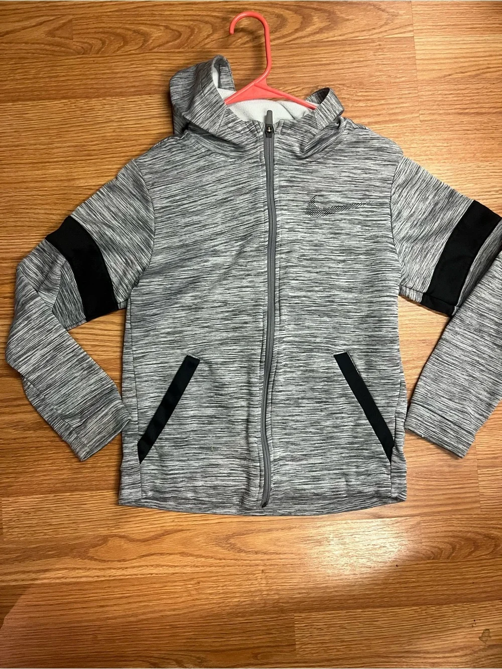 Nike Kids Grey Hooded Zip Jacket with Black Accents